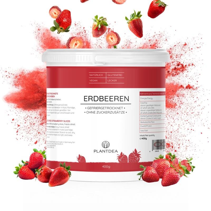 Erdbeeren Gefriergetrocknet I Knusprige Erdbeerscheiben I Ohne Zuckerzusatz I Gefriergetrocknete Früchte I Freeze-dried strawberries | PlantDEA