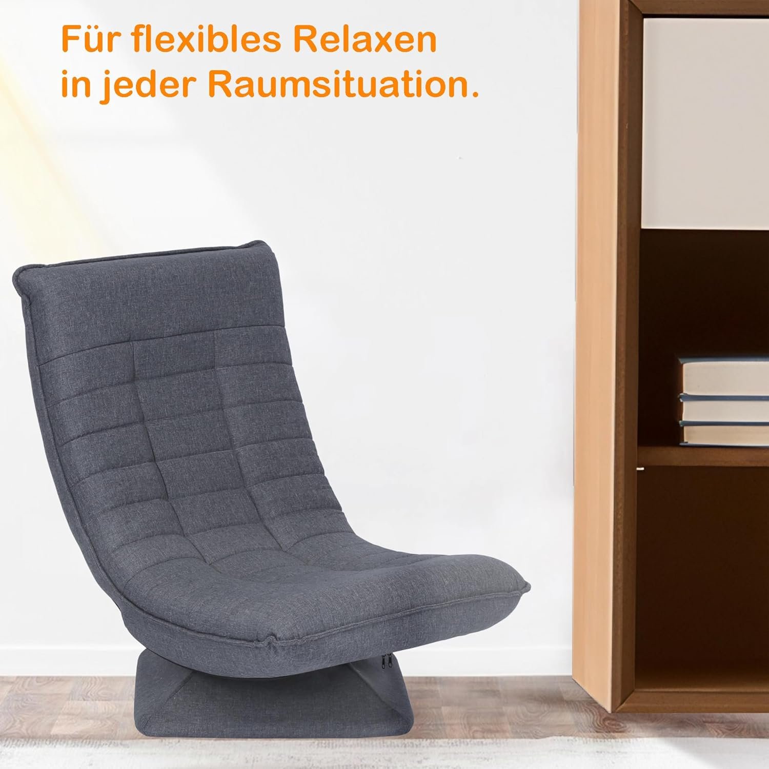 Bodenstuhl, 360° drehbar, verstellbare Rückenlehne, faltbar, Gaming-Freizeitsessel, Sofa, keine Montage erforderlich, bequem, Grau, Schwarz - Image 4